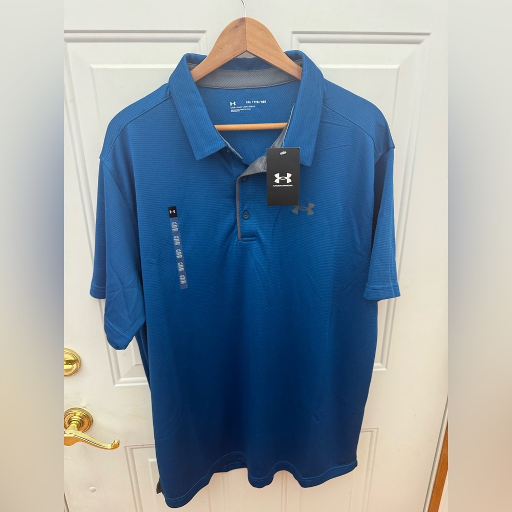 NWT Under Armour Blue Polo Men 2XL Loose Golf Athletic